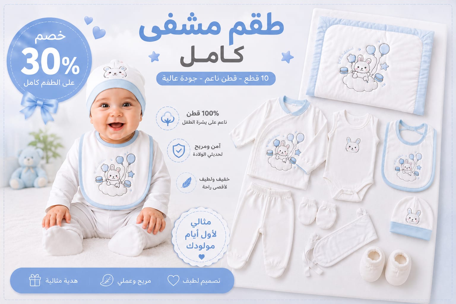 طقم مشفى كامل للمواليد – 10 قطع 🩵