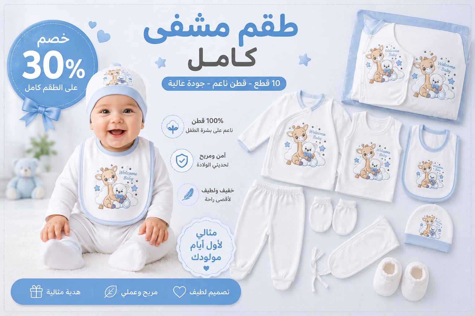 طقم مشفى كامل للمواليد – 10 قطع 🤎